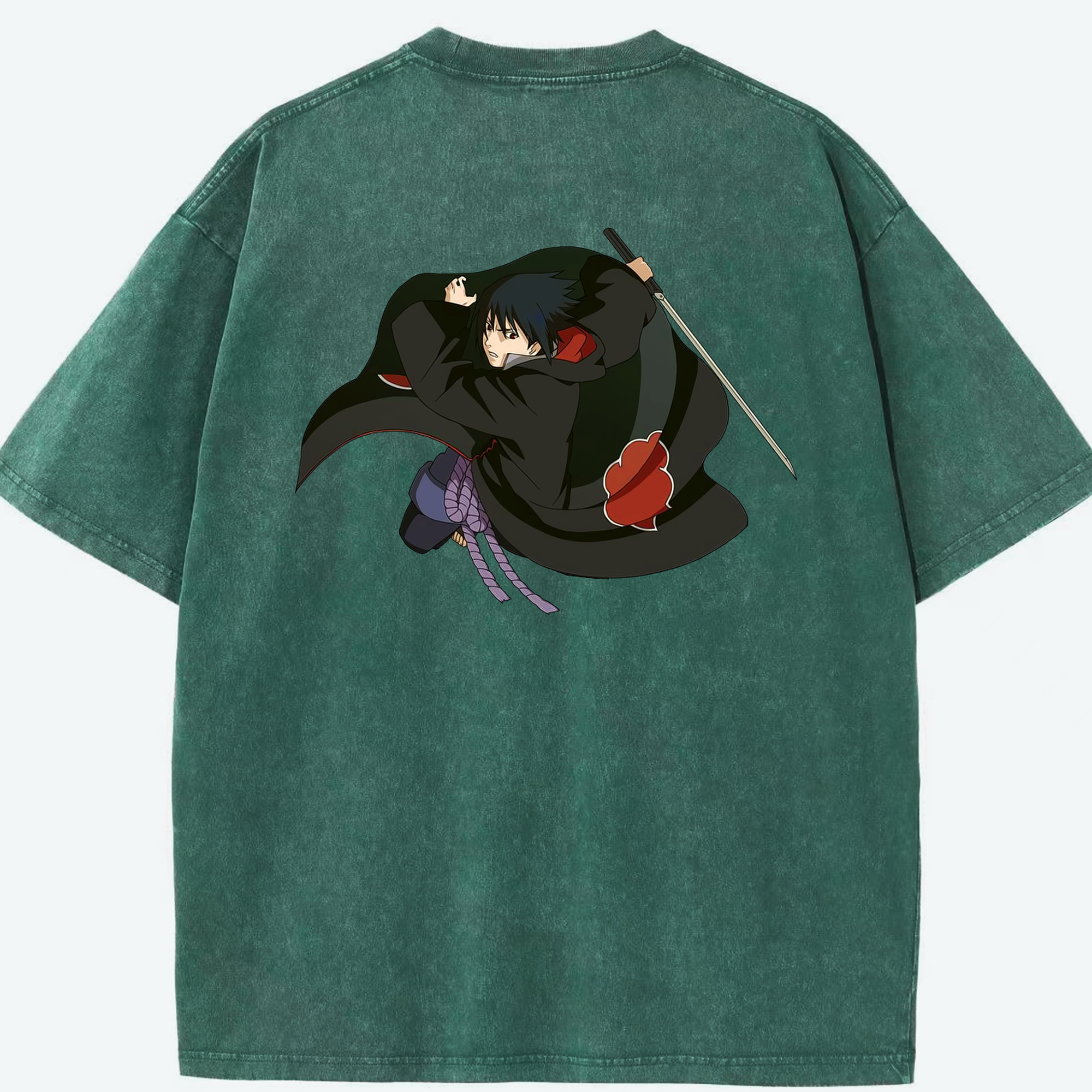 （画像用） NARUTO -ナルト- うちは サスケ Uchiha Sasuke 綿100% ヴィンテージ風 半袖Tシャツ（背面プリント）